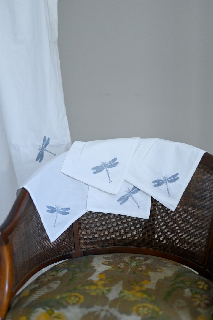 Hand Embroidered Grey Dragon Fly Tablecloth for 6-8 Seating 96X60 Inches - kinchecom