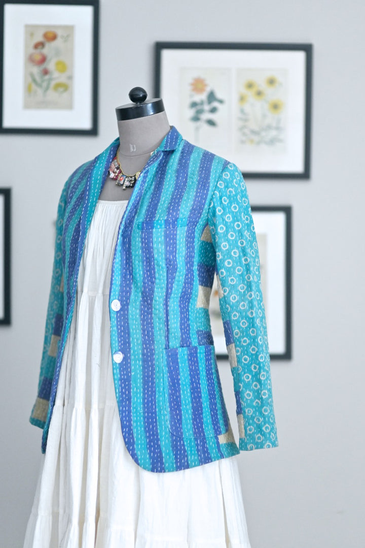 Austin, X Small, Boyfriend Blazer, Jacket Made with Vintage Kantha Fabric - kinchecom