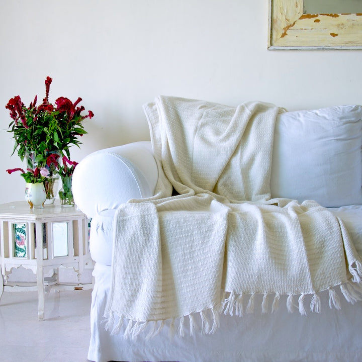 Brizo, Pure Wool, Angora Knitted Fringed Throw/ Blanket 50X70 inches - kinchecom