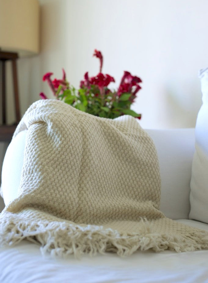 Brizo, Pure Wool, Angora Knitted Fringed Throw/ Blanket 50X70 inches - kinchecom