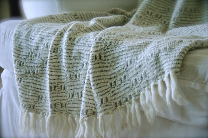 Alexa, Lambs Wool Knitted Throw/ Blanket Off White and Grey  50X70 inches - kinchecom