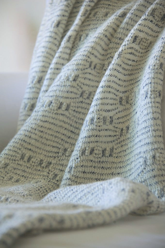 Alexa, Lambs Wool Knitted Throw/ Blanket Off White and Grey  50X70 inches - kinchecom