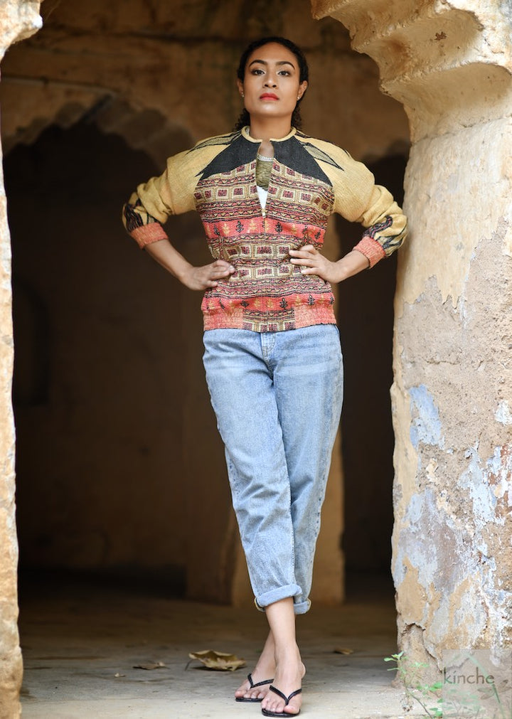 X-Small, Noemi Jacket in a beautiful Vintage Print, Slightly Quilted - kinchecom