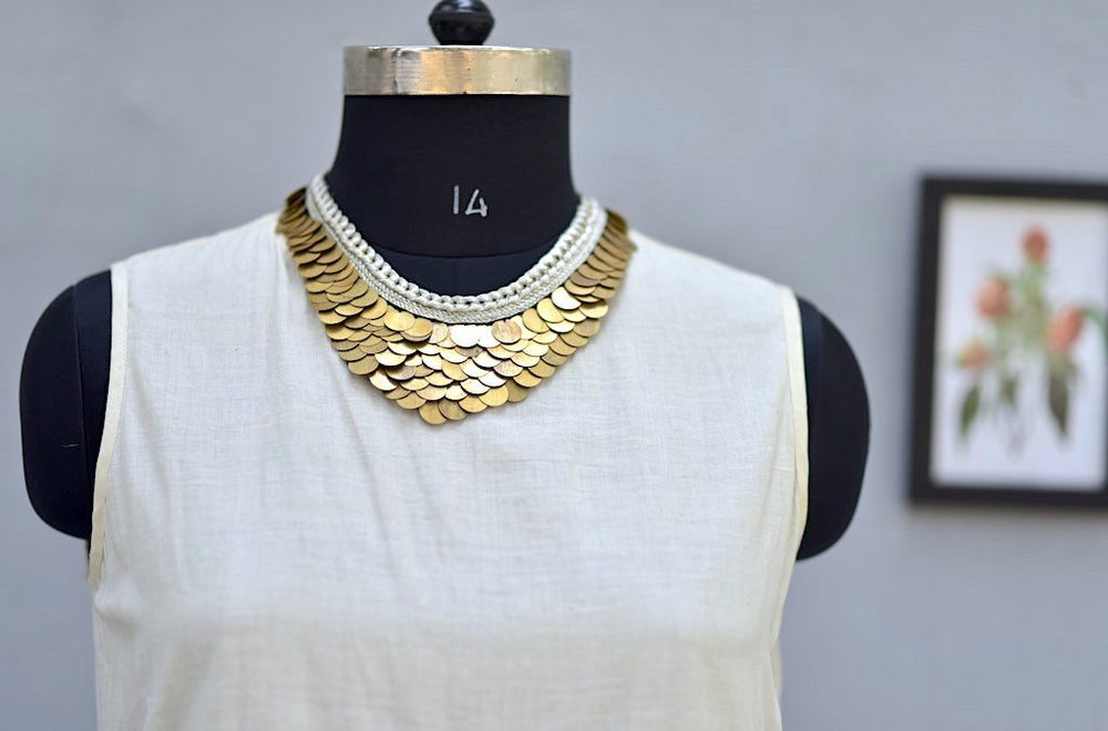 Zagreb, Handmade Pure Brass and Zari Necklace - kinchecom