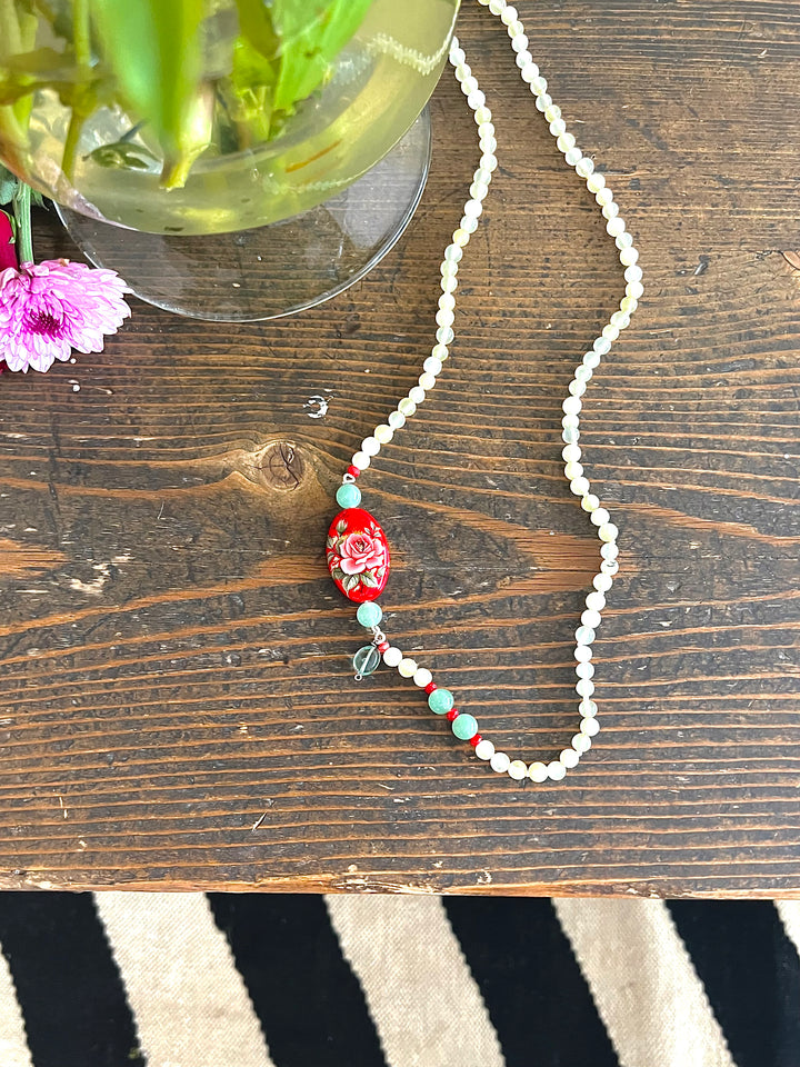 Chloe, Aventurine Semi Precious Beads, Japanese Bead, Agate, & Brass Beaded Necklace - kinchecom
