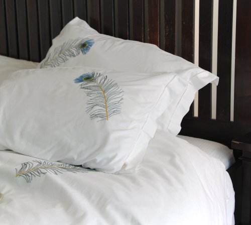 Peacock feather,Hand Embroidered Pure Cotton Duvet Cover King Size 102x98" - kinchecom