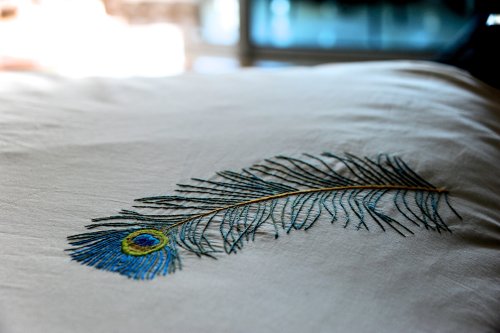 Peacock feather,Hand Embroidered Pure Cotton Duvet Cover King Size 102x98" - kinchecom