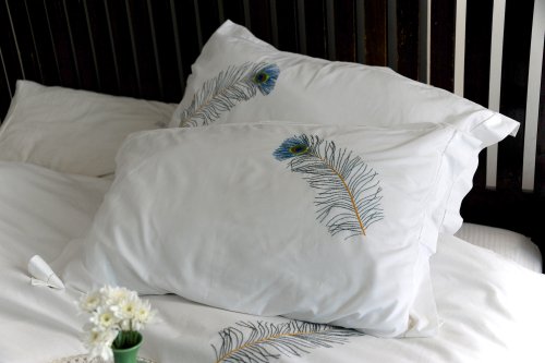 Peacock feather,Hand Embroidered Pure Cotton Duvet Cover King Size 102x98" - kinchecom
