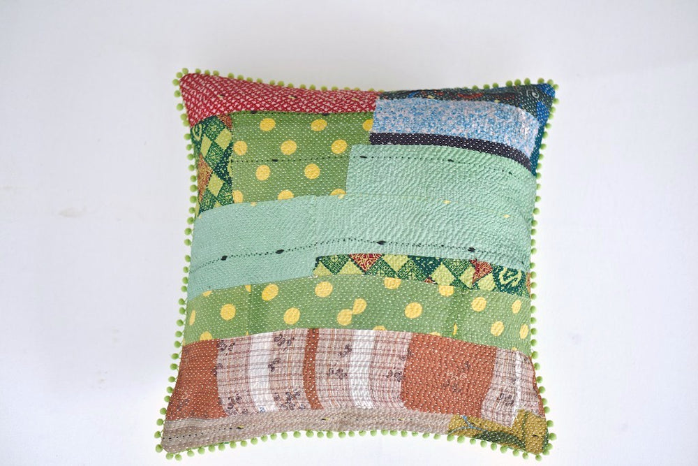 Kusi, Reversible Vintage Kantha Cushion Cover 20X20" - kinchecom