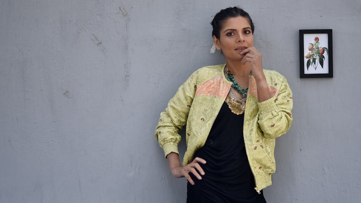 Dagmola Kusho Sakya, Small Hand Crafted Pure Brocade Bomber Jacket - kinchecom