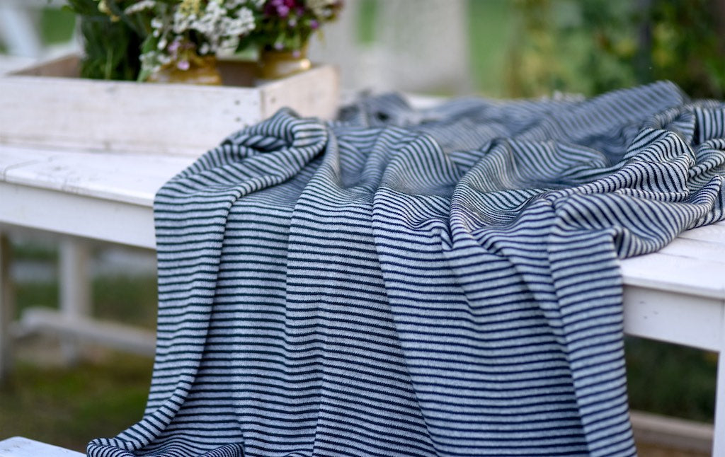 Electra, Pure Lambs Wool & Cotton, Grey with Black Stripes Blanket 102X92 Inches - kinchecom