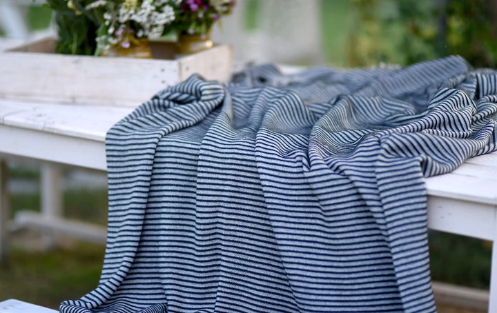 Electra, Pure Lambs Wool & Cotton, Grey with Black Stripes Blanket 102X92 Inches - kinchecom