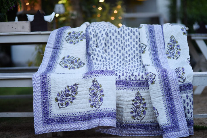 Pokaran, Jaipuri Quilt/ Razai, Hand Block Printed and Handmade 100X90" - kinchecom