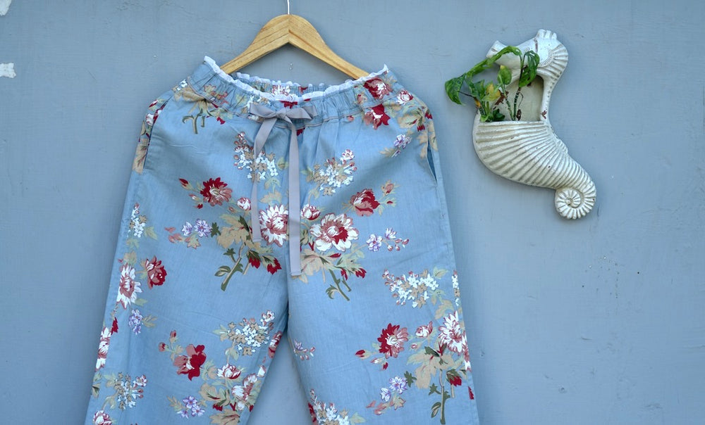 Kiri Handmade Grey and Maroon Floral Print jammies with lace Finishing - kinchecom