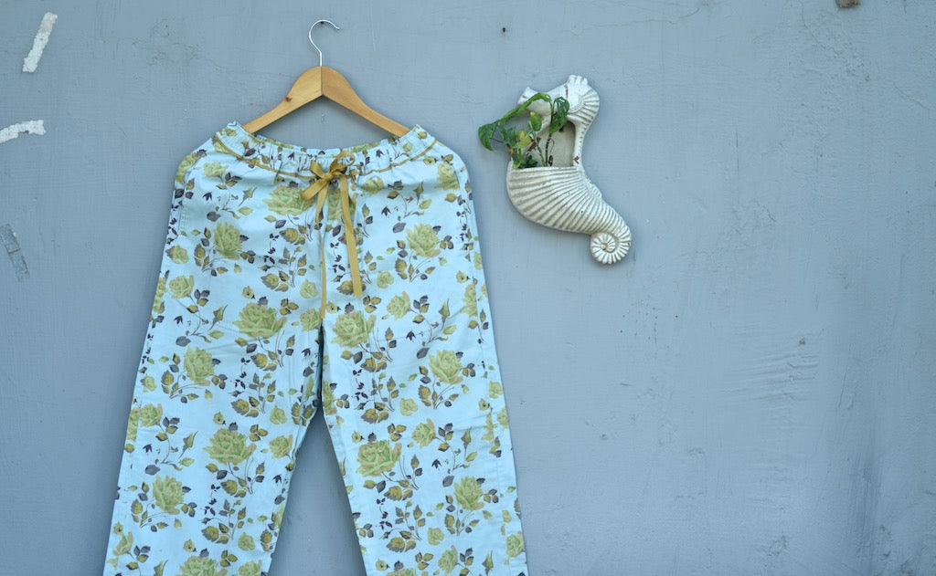Mitya, Light Blue Color and Yellow Floral Print Pajama by kinche - kinchecom