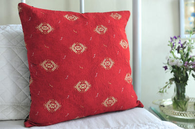 Chitra, Reversible Vintage Kantha Cushion Cover 20X20" - kinchecom