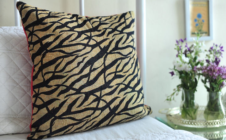 Chitra, Reversible Vintage Kantha Cushion Cover 20X20" - kinchecom