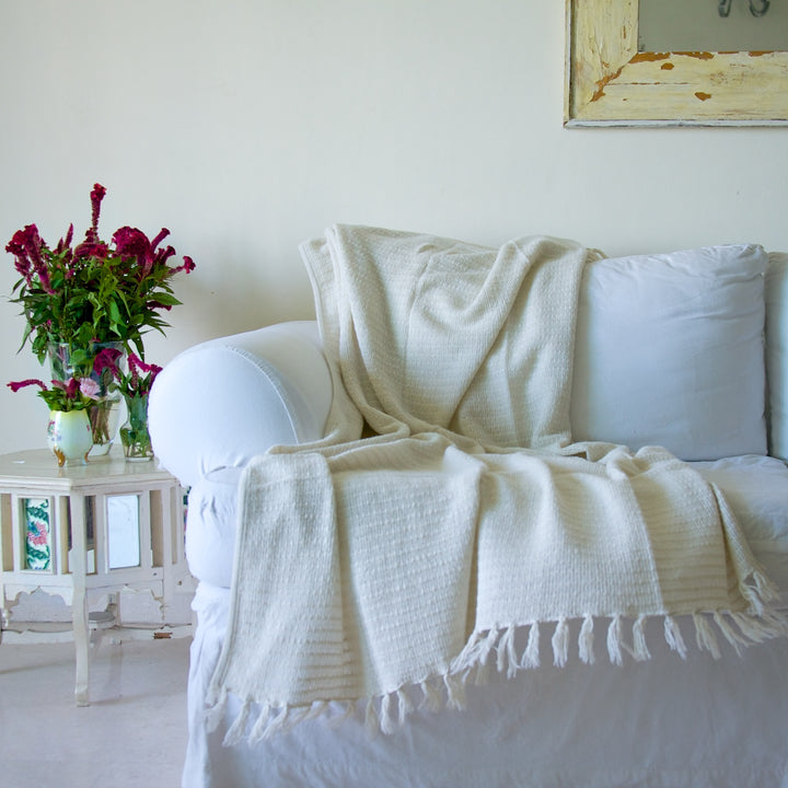 Minerva, Pure Wool, Angora Knitted Fringed Throw/ Blanket 50X70 inches - kinchecom