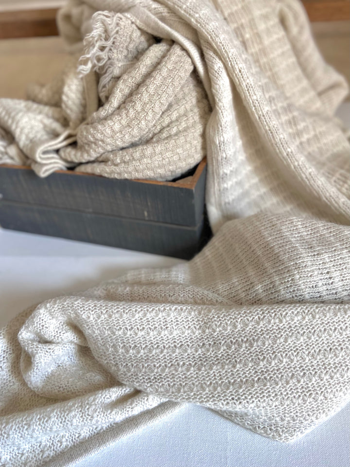 Minerva, Pure Wool, Angora Knitted Fringed Throw/ Blanket 50X70 inches - kinchecom