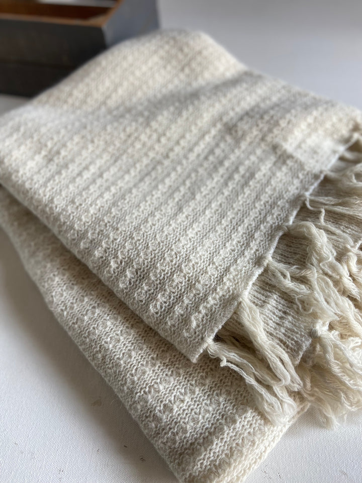Minerva, Pure Wool, Angora Knitted Fringed Throw/ Blanket 50X70 inches - kinchecom