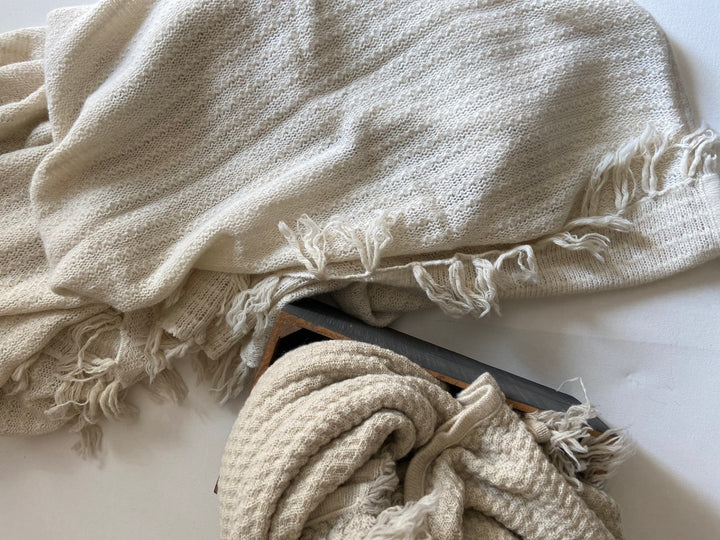 Minerva, Pure Wool, Angora Knitted Fringed Throw/ Blanket 50X70 inches - kinchecom