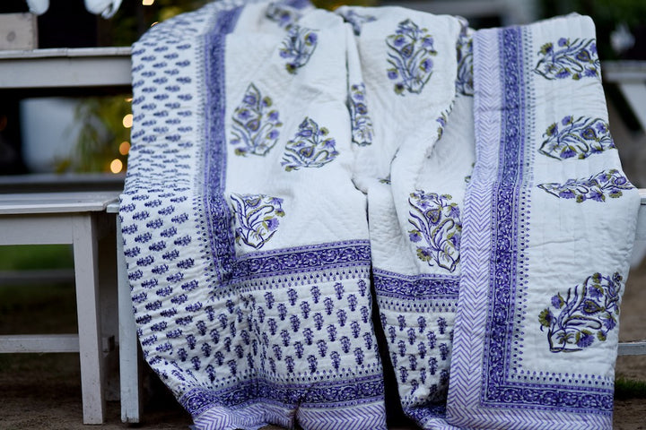Pokaran, Jaipuri Quilt/ Razai, Hand Block Printed and Handmade 100X90" - kinchecom