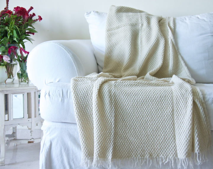 Brizo, Pure Wool, Angora Knitted Fringed Throw/ Blanket 50X70 inches - kinchecom