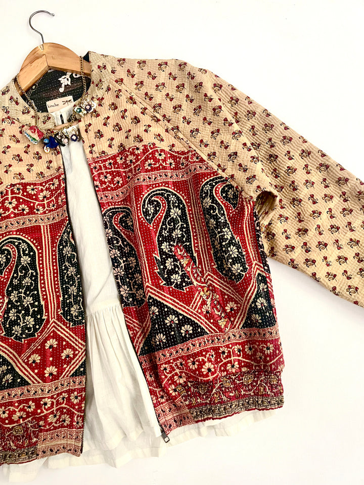 Large, Rachel Jacket in a beautiful Vintage Print, Slightly Quilted - kinchecom
