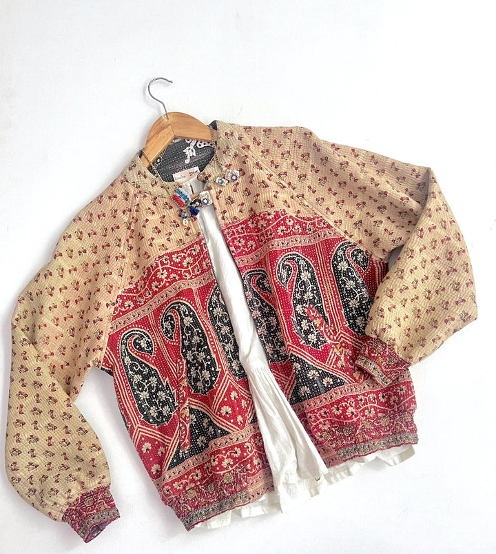 Large, Rachel Jacket in a beautiful Vintage Print, Slightly Quilted - kinchecom