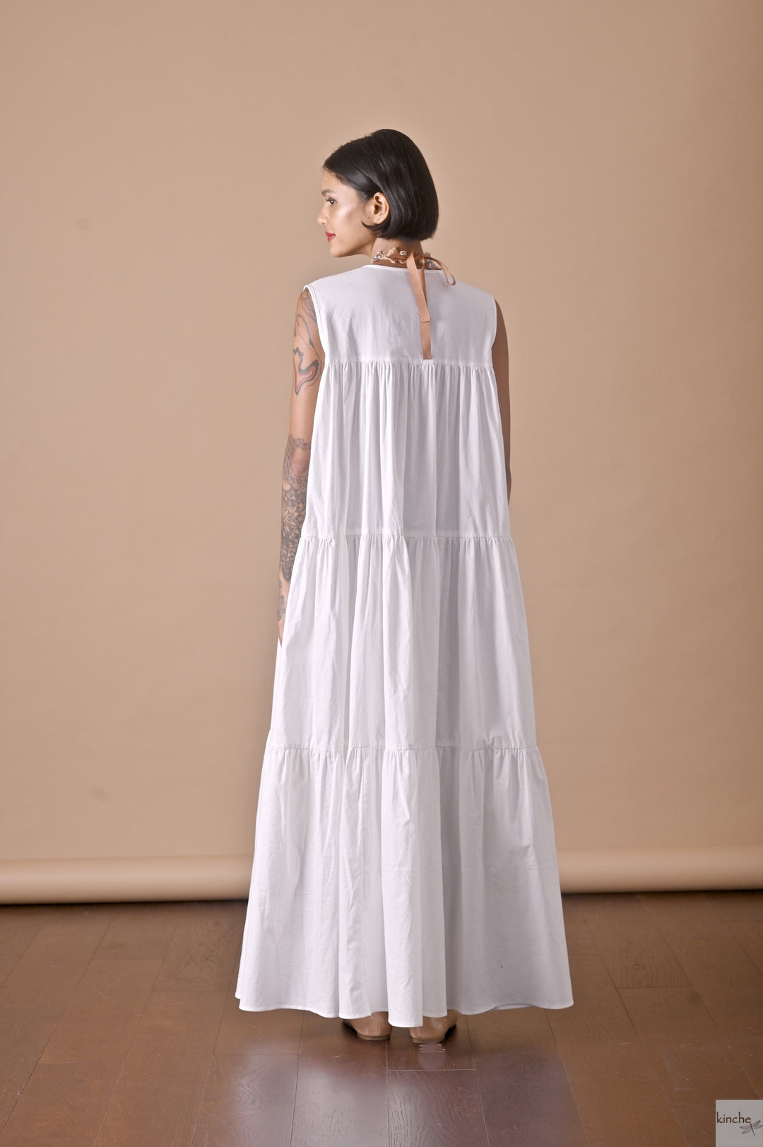Poppy White, Long Cotton Maxi Dress, Front Open, Sustainably Made - kinchecom