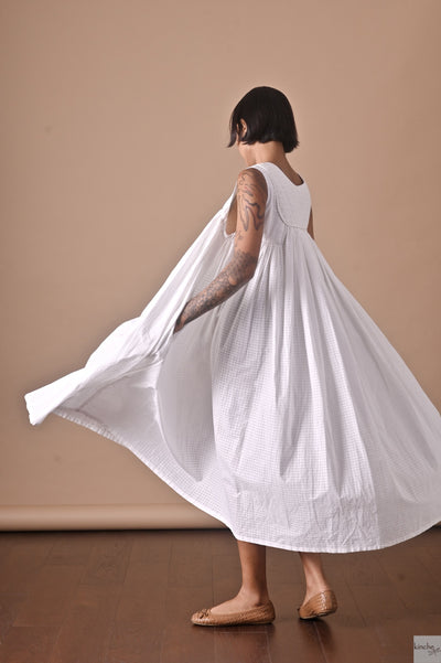 Tara, Handmade Quilted Yolk, Long  Dress in White