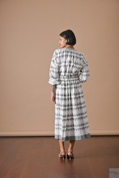 Allysa, Ikat Long Shirt Dress, Smocking at Neck and Back