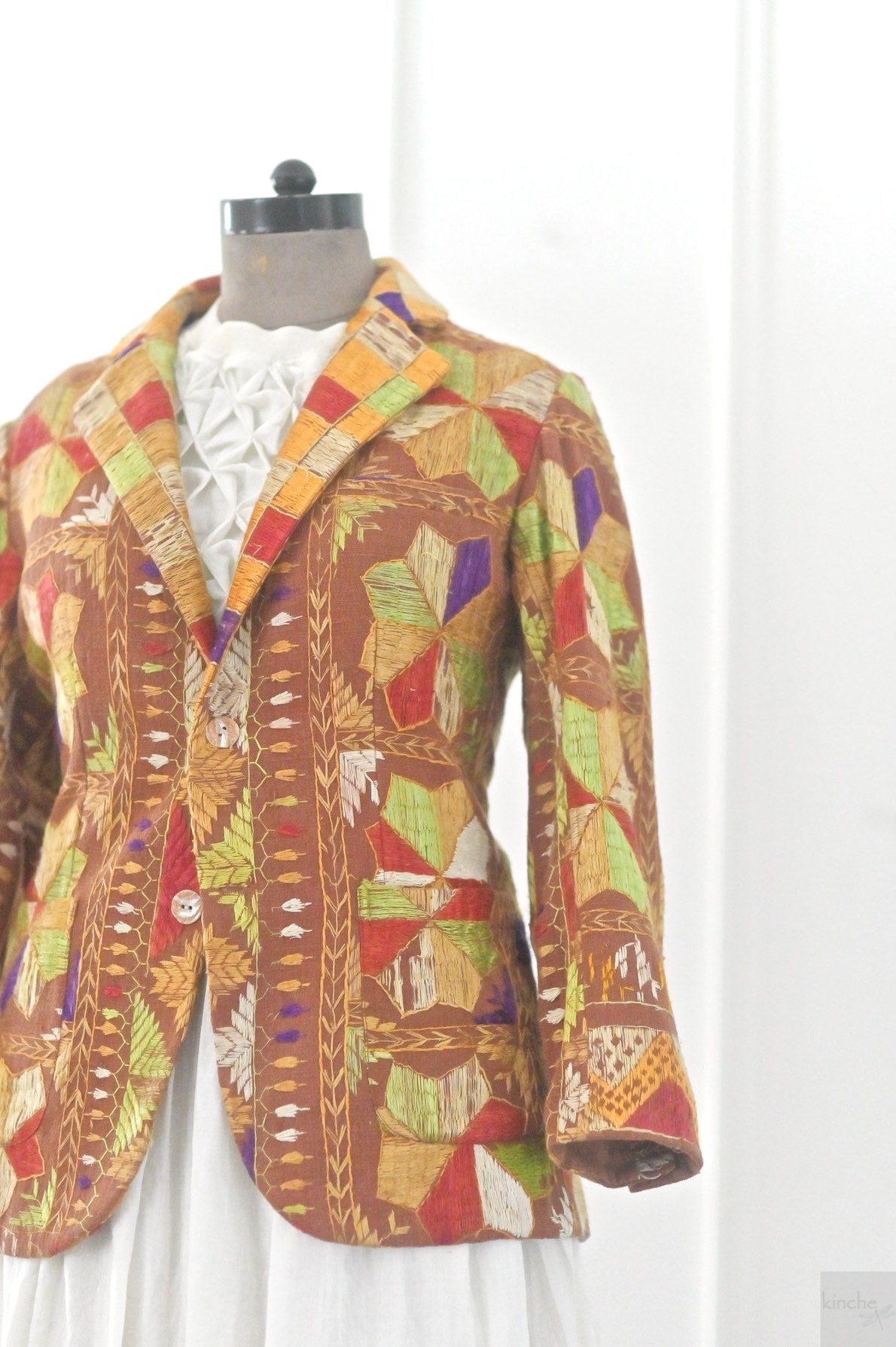 Prabh,  Size XXL Blazer, Made of Antique Phulkari Chaddar/ One of a Kind