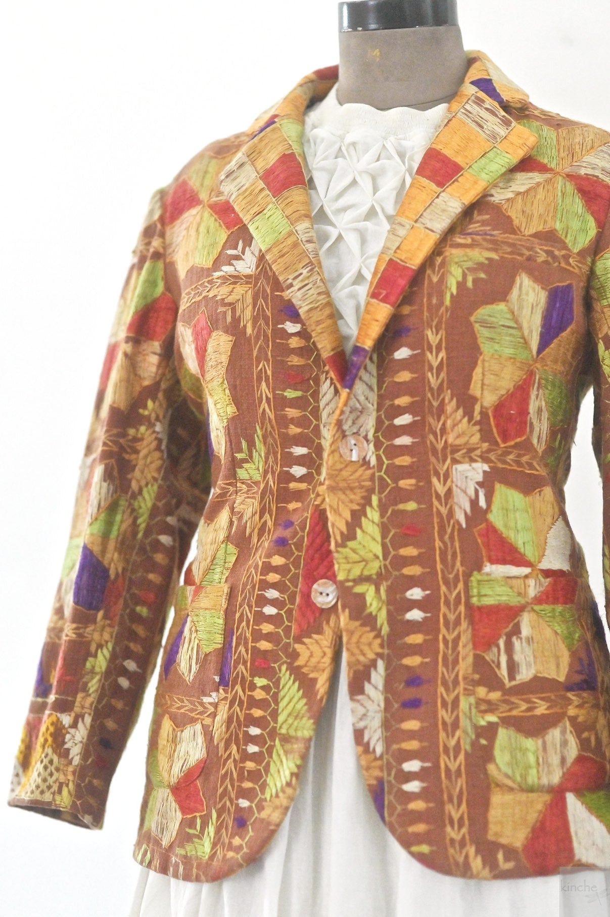 Prabh,  Size XXL Blazer, Made of Antique Phulkari Chaddar/ One of a Kind