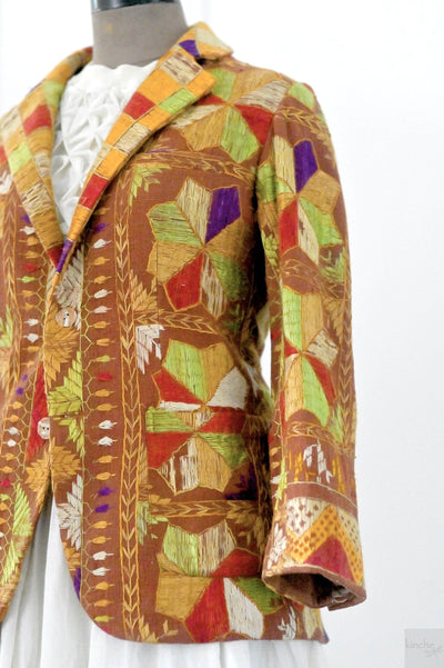 Prabh,  Size XXL Blazer, Made of Antique Phulkari Chaddar/ One of a Kind