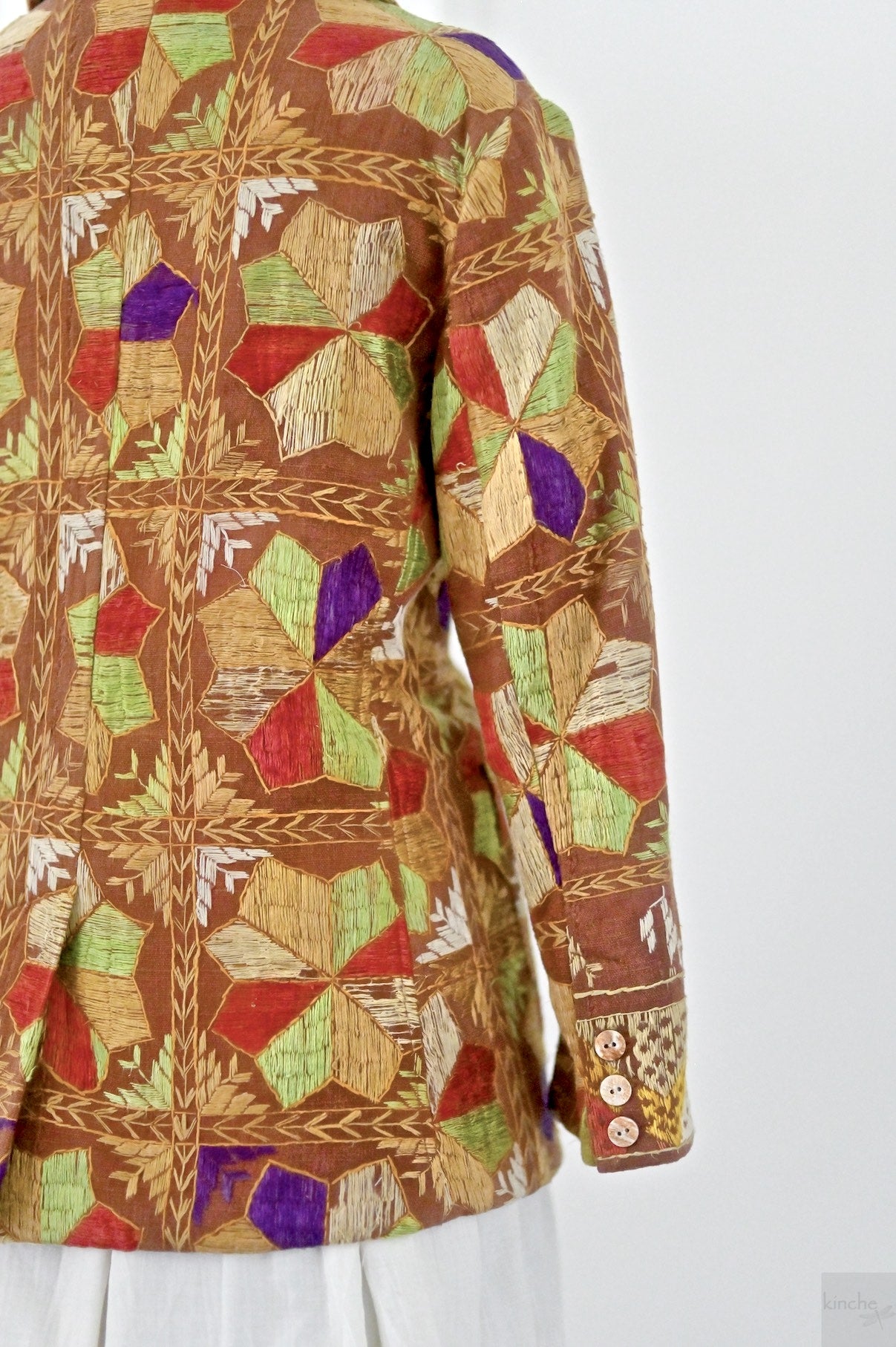 Prabh,  Size XXL Blazer, Made of Antique Phulkari Chaddar/ One of a Kind