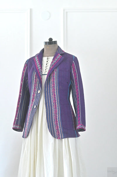 women eclectic purple blazer, hand embroidered, artisan fashion india, heritage blazer