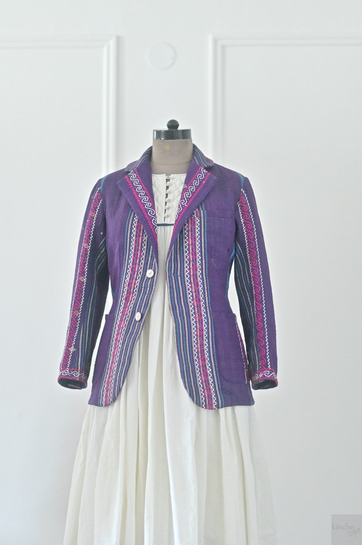 Charlie, Size Large, Antique Kantha Quilt Blazer for Women, One of a Kind