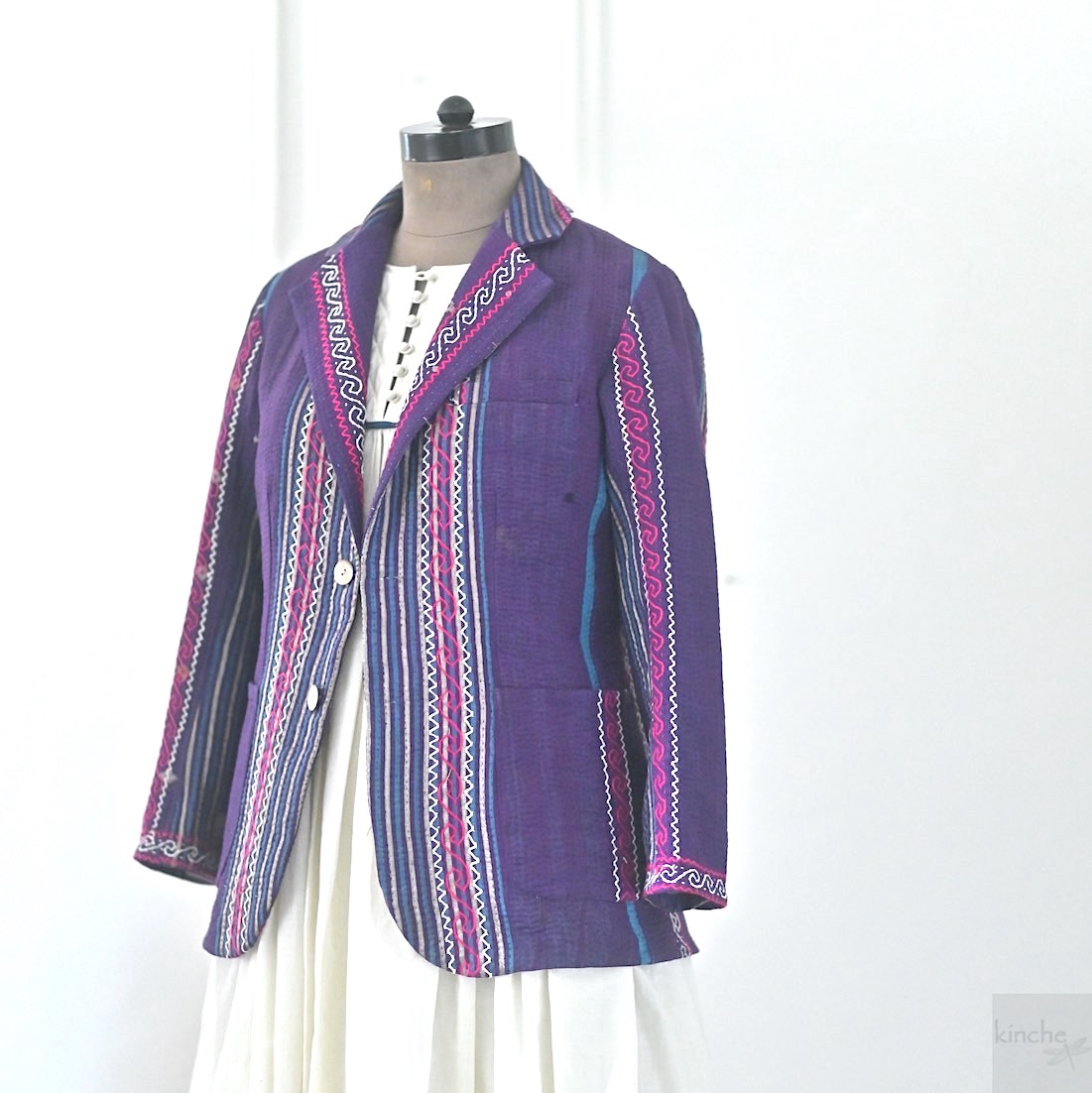 Charlie, Size Large, Antique Kantha Quilt Blazer for Women, One of a Kind