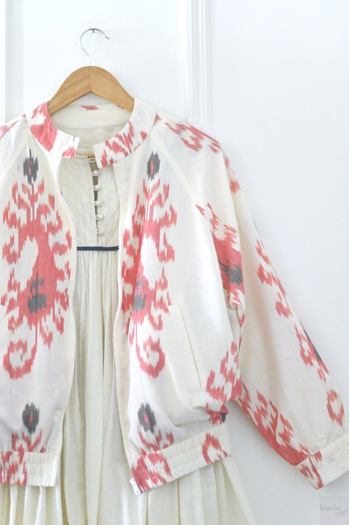 Tashkent, Hand Woven Exotic Ikat Pattern, Bomber Jacket