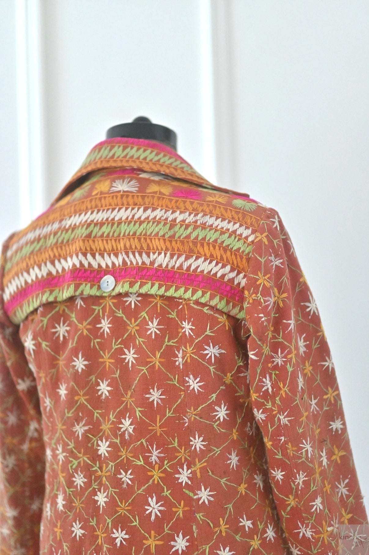 Aagya, Size Medium Vintage Phulkari Trench Jacket, One of a Kind