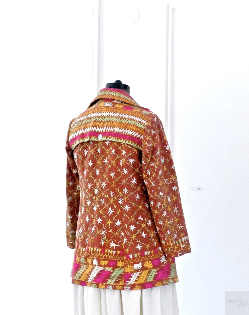 Aagya, Size Medium Vintage Phulkari Trench Jacket, One of a Kind