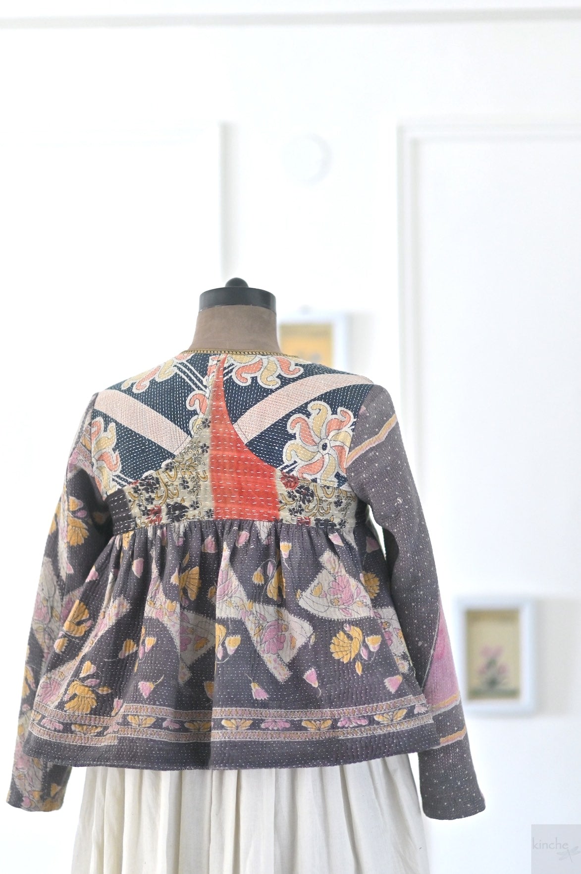 Small, Paris, Hand Crafted & Hand Embroidered Kantha Kediya Jacket in Purple