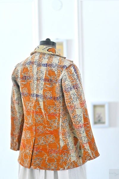 Robin, Women's Stylish Kantha Quilted Blazer in Deep Orange