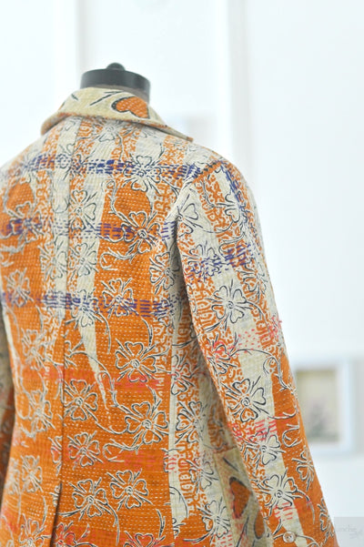 Robin, Women's Stylish Kantha Quilted Blazer in Deep Orange