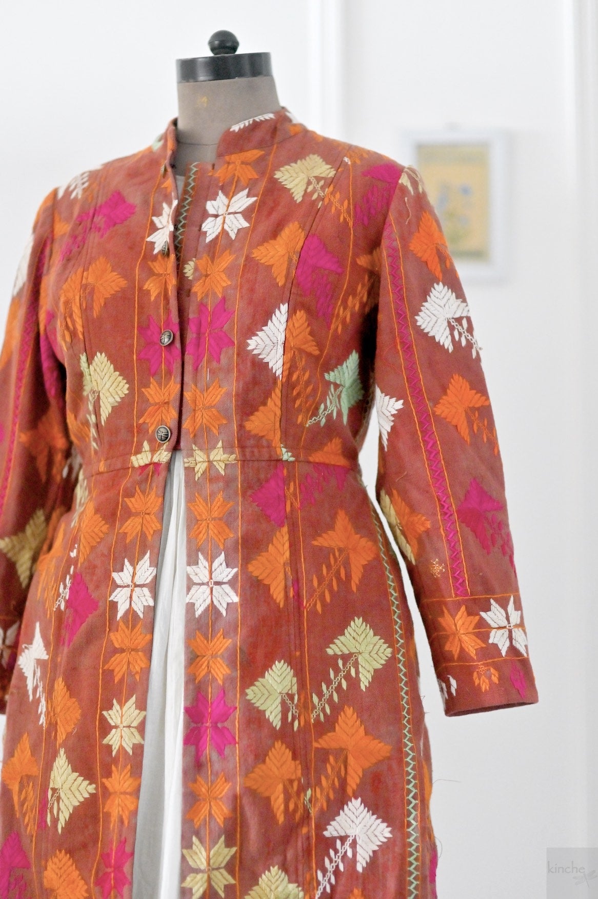 Gurkiran, Size large, Knee Length Jacket Made of Antique Phulkari Chaddar/ One of a Kind (Copy)