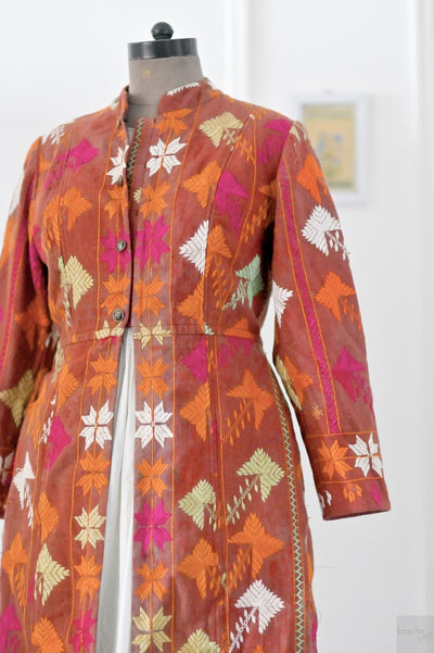 Gurkiran, Size large, Knee Length Jacket Made of Antique Phulkari Chaddar/ One of a Kind (Copy)