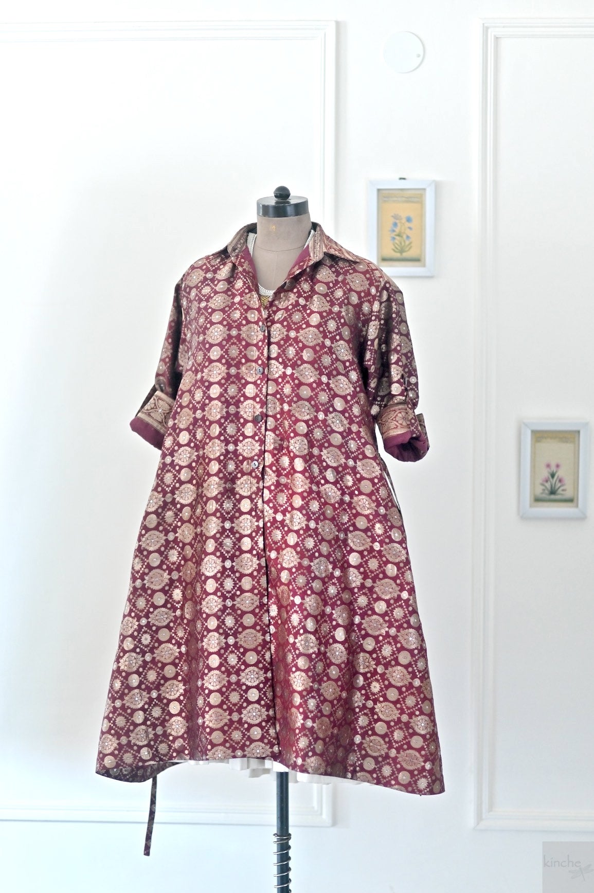 Maira, Oversized Trench Style, Shirt Dress, made with Vintage Silk Saree