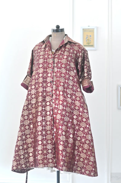 Maira, Oversized Trench Style, Shirt Dress, made with Vintage Silk Saree