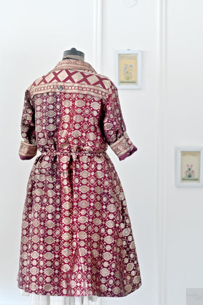 Maira, Oversized Trench Style, Shirt Dress, made with Vintage Silk Saree